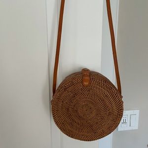 Beautiful brown handwoven round rattan shoulder bag